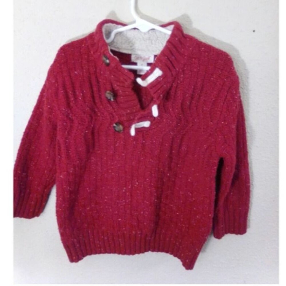 Cat & Jack 4T 5T Toddler Red Christmas Holiday Sweater Toggle Buttons Cable Knit - Picture 4 of 6